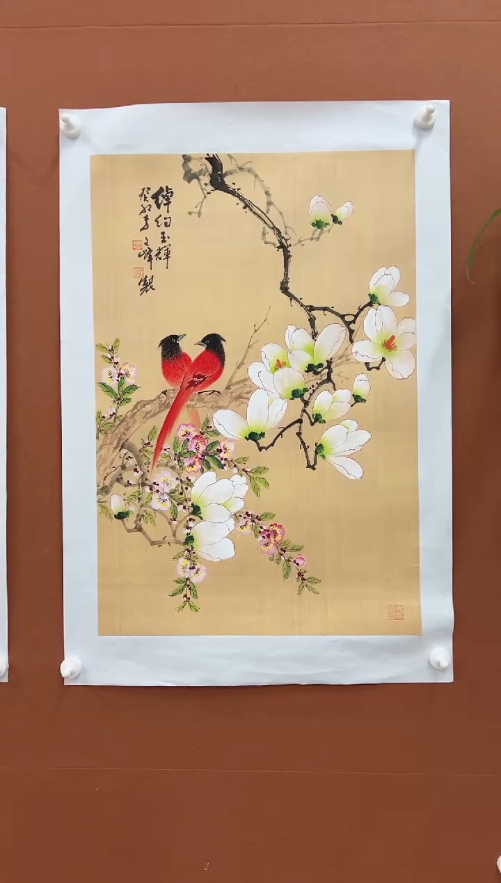 国画李文峰四尺三开花鸟