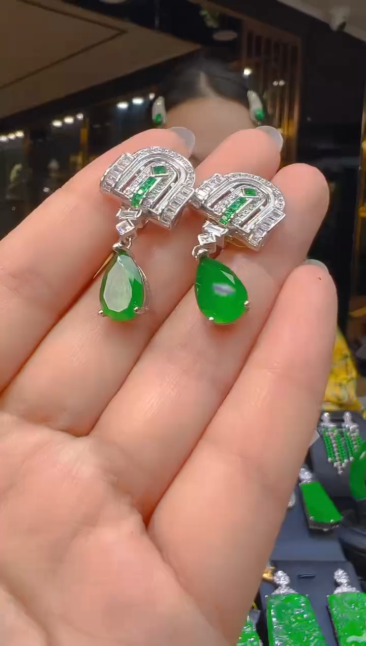 银S925镶嵌翡翠耳饰032(多样性发货发其一)