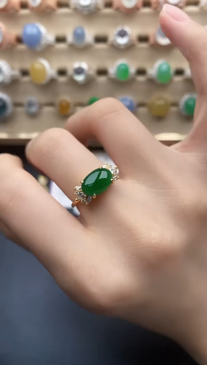 翡翠戒指银S925镶嵌一物一证一礼盒