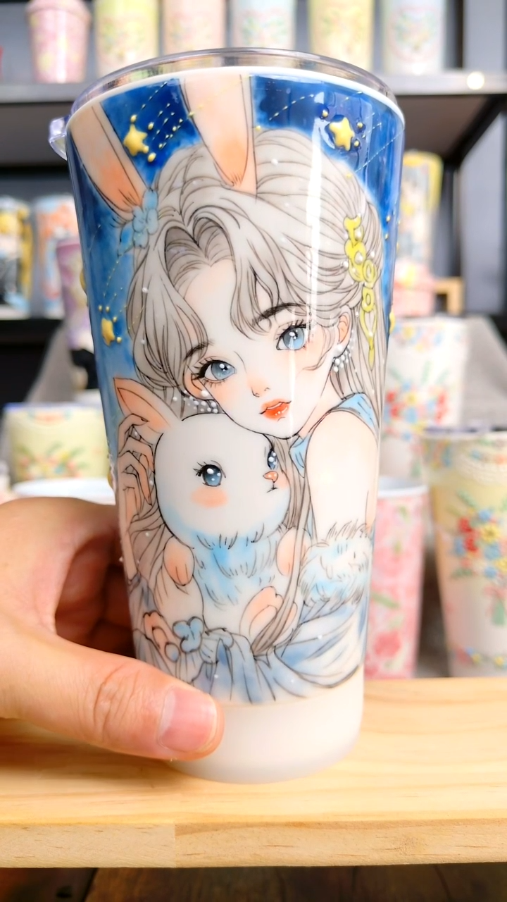 瓷新款美少女随行杯--蓝色星空