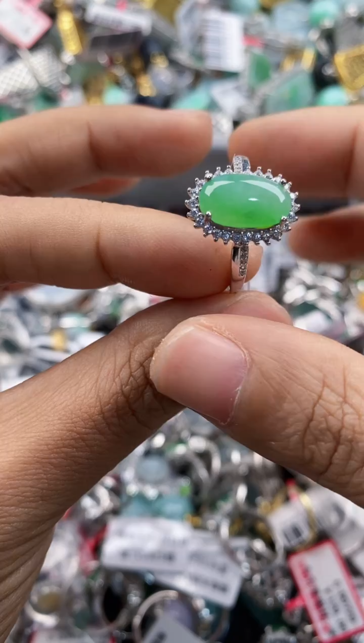 银S925镶嵌戒指翡翠444   5