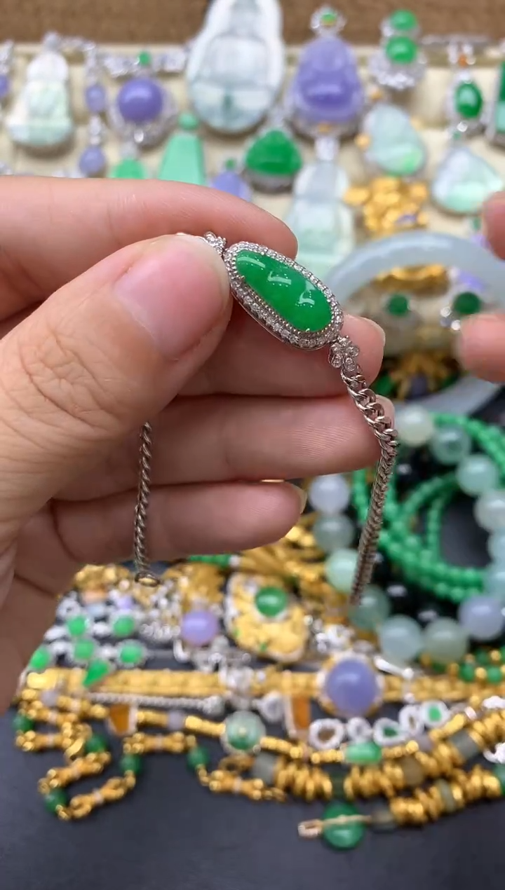 【闪购商品】翡翠手链18K金镶嵌357-中国好珍宝