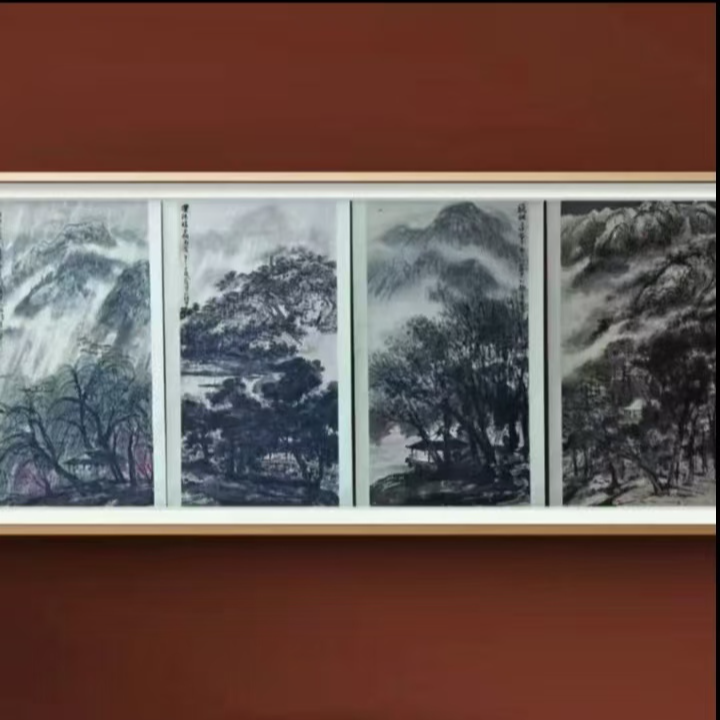 崔老先生《春夏秋冬》山水四条屏 丝绢 版画