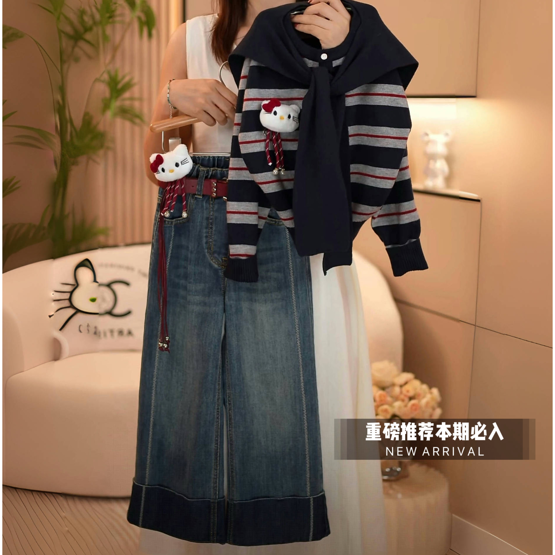 女童2025秋季新款毛衣针织衫牛仔裤套装