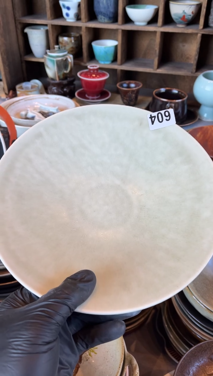 【闪购商品】瓷片604  微瑕茶青斗盘1个
