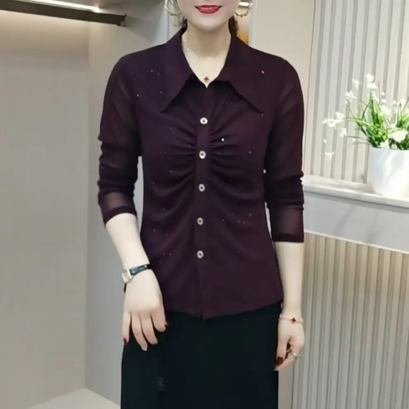 春季新款时尚洋气满天星设计衬衫百搭气质显瘦小衫修身显瘦上衣女