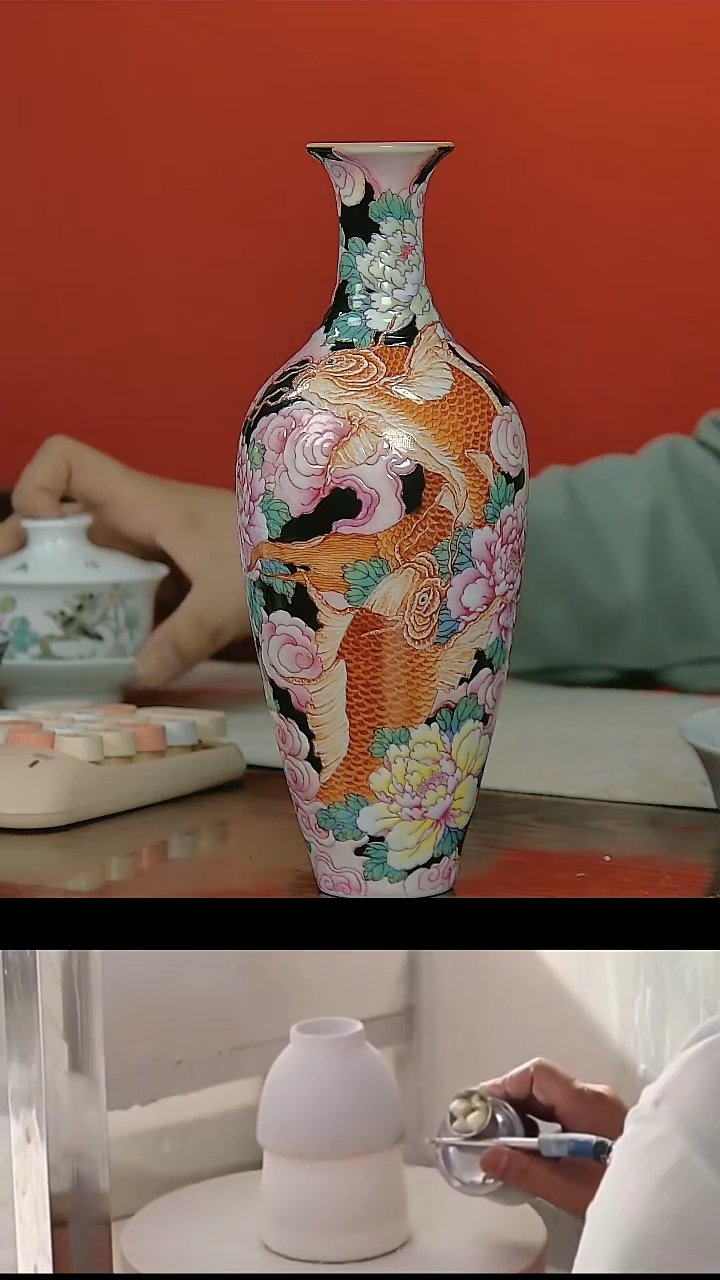 【闪购商品】017手工手绘国营好瓷鲤鱼万花赏瓶