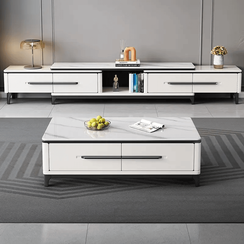 现代简约伸缩储物可伸缩方形电视柜茶几客厅岩板电视落地柜意式