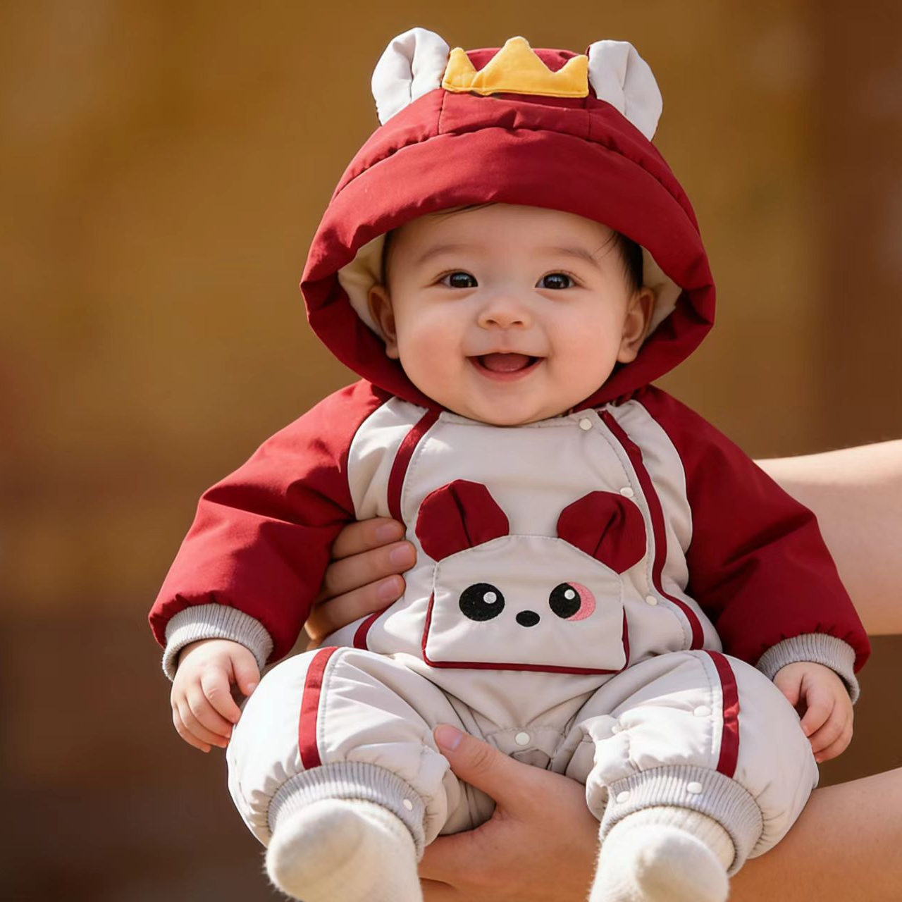 【小熊】婴儿冬季加绒加厚连体衣棉服宝宝衣服超萌可爱冬装外出服