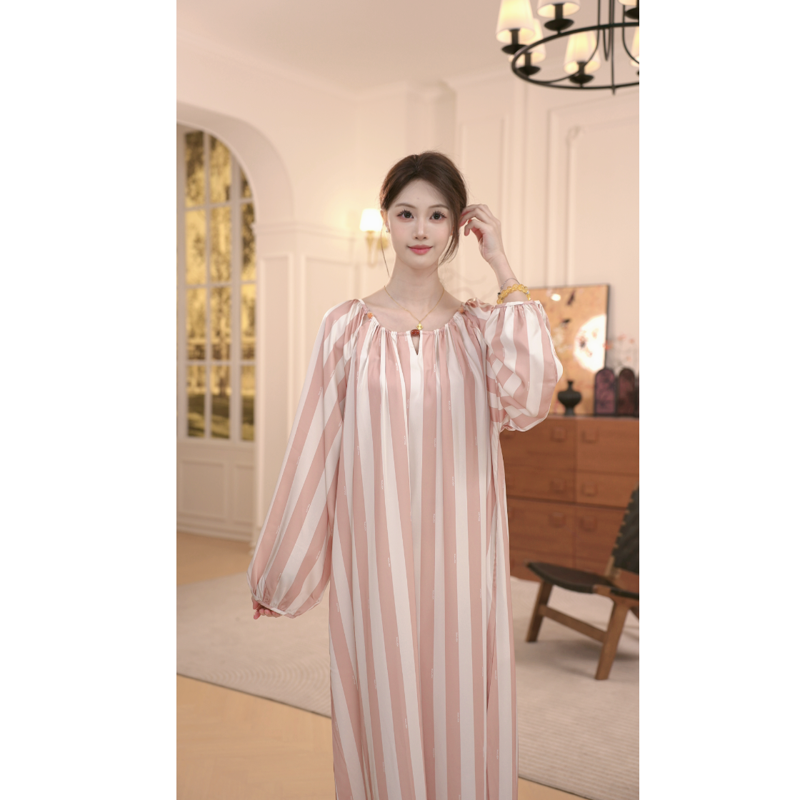 DM【粉白红韵】高定设计款时尚家居睡裙
