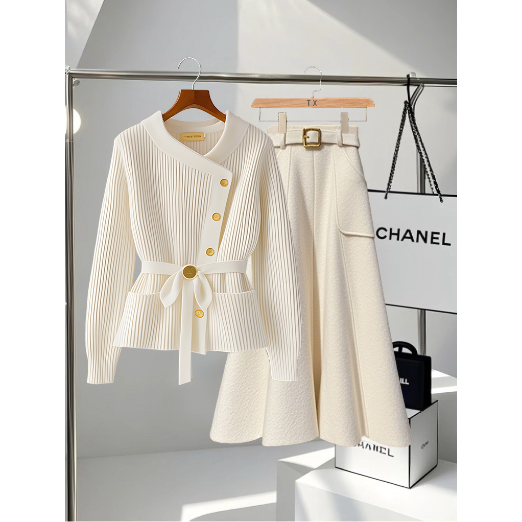 2025新款一整套洋气休闲女装小香风气质百搭针织衫高腰显瘦半身裙