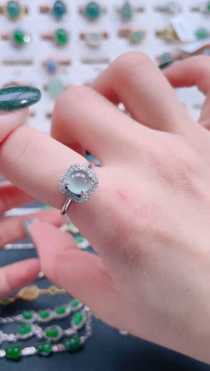 银S925镶嵌戒指翡翠天然翡翠