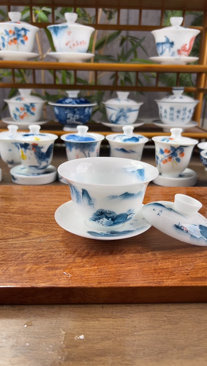 【闪购商品】微瑕冰种千里江山3.5盖碗