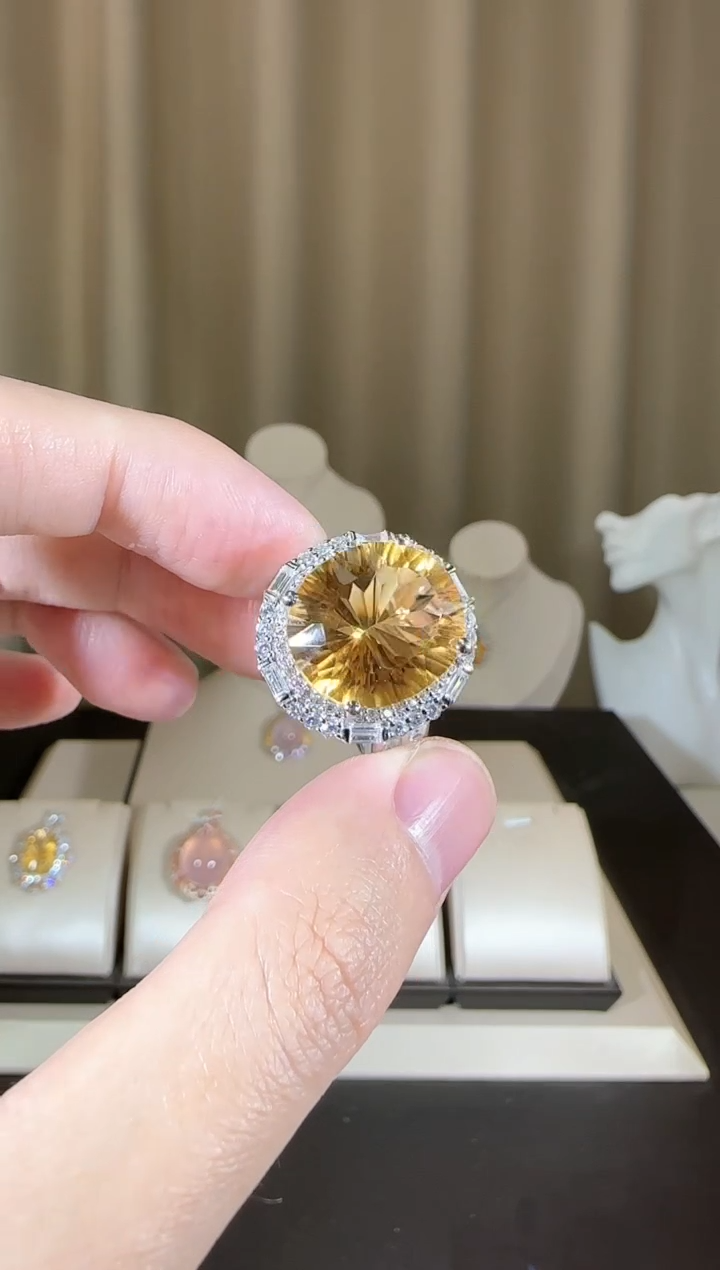 【闪购商品】黄晶戒指银S925镶嵌16*14mm