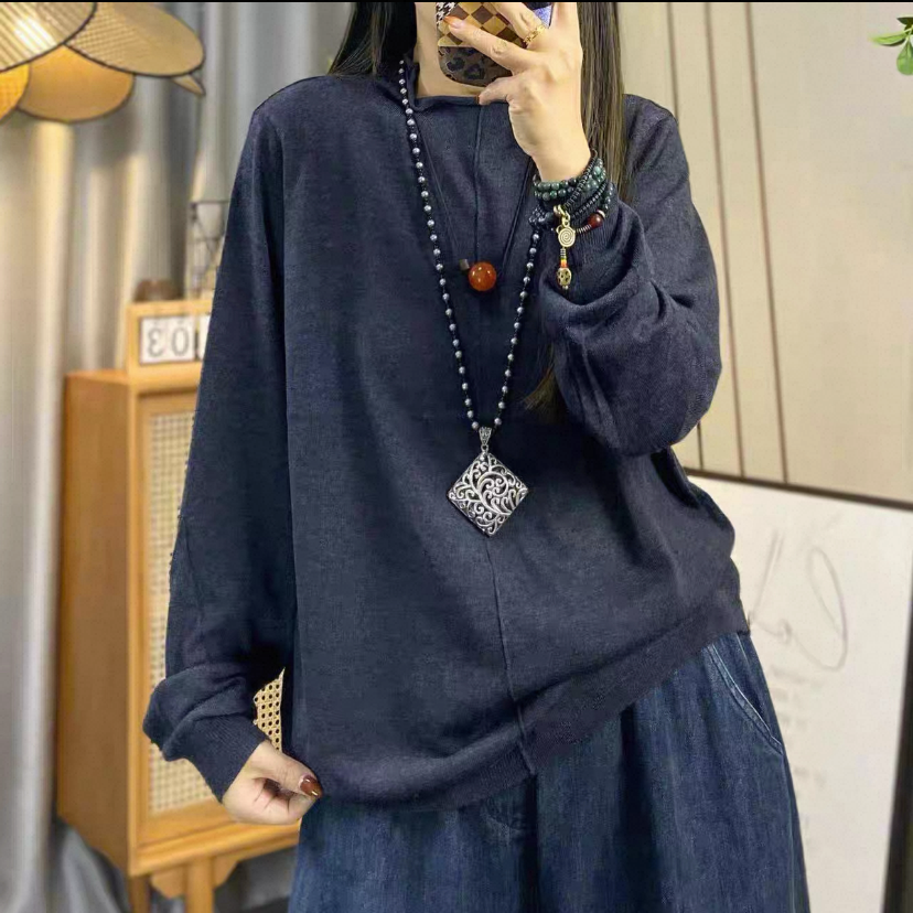 依米 冬季新款半高领弹性针织打底衫女款休闲宽松百搭长袖打底衫