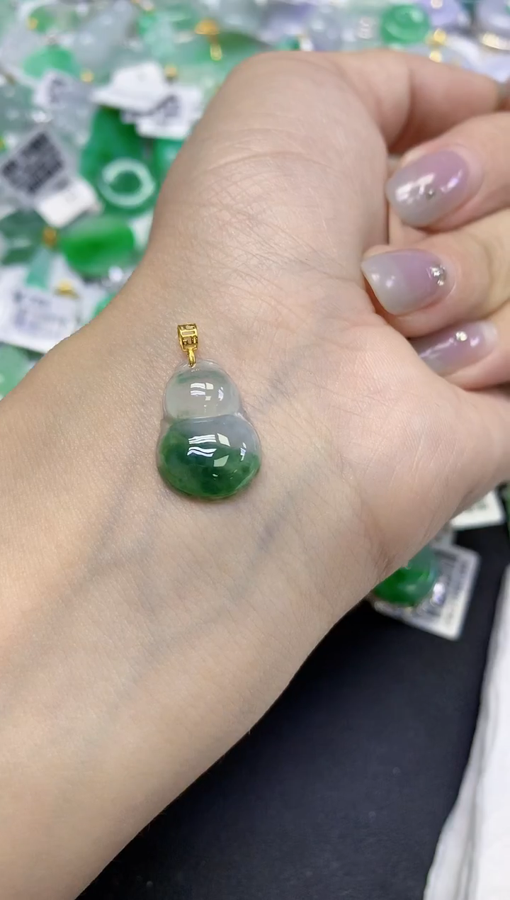 颈饰18K金镶嵌翡翠天然缅甸翡翠A货百元以上9元证书费自理