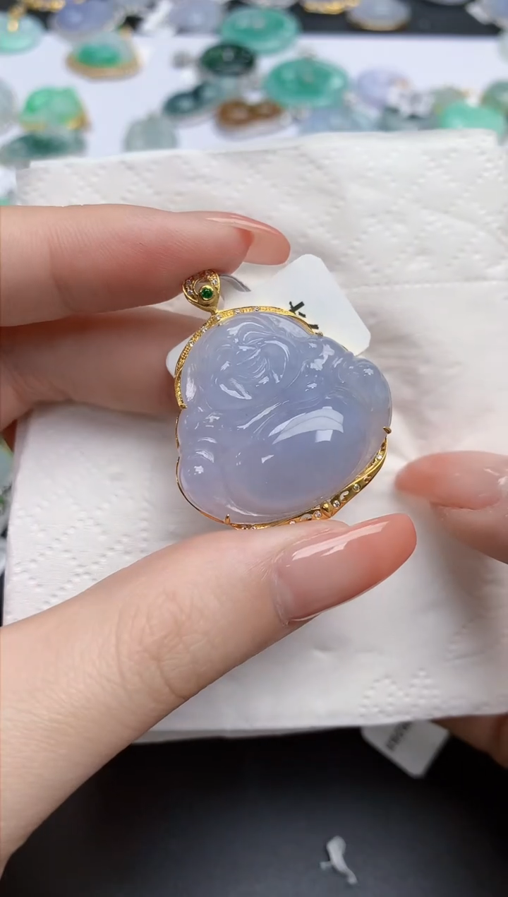 【闪购商品】翡翠颈饰18K金镶嵌天然缅甸翡翠A货