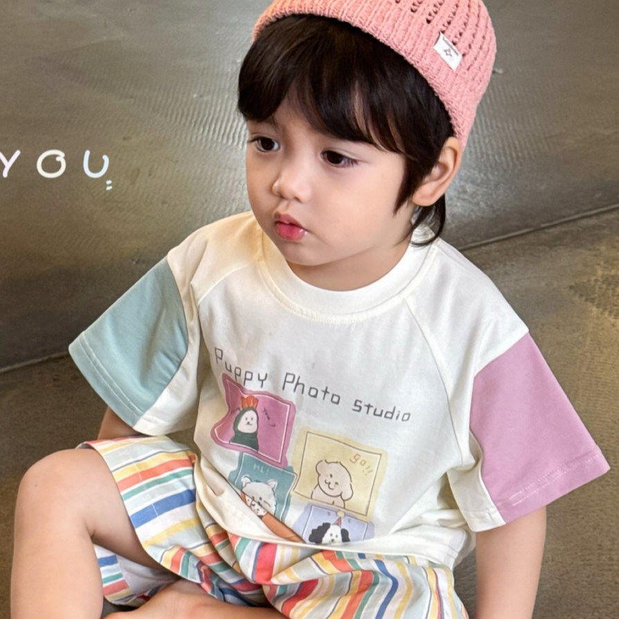 【绿粉袖卡通短袖】男童短袖t恤洋气儿童夏季新款小童韩版