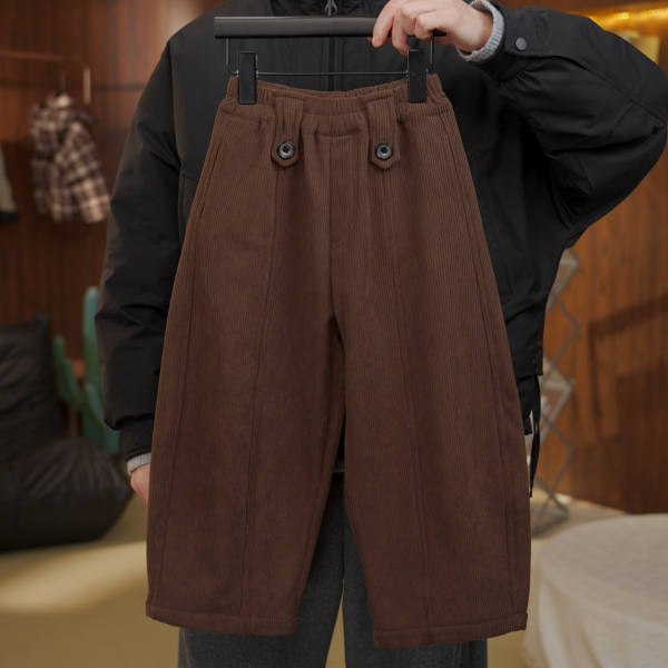 儿童灯芯绒冬季儿童加绒裤子简约长款男孩女孩保暖加厚百搭