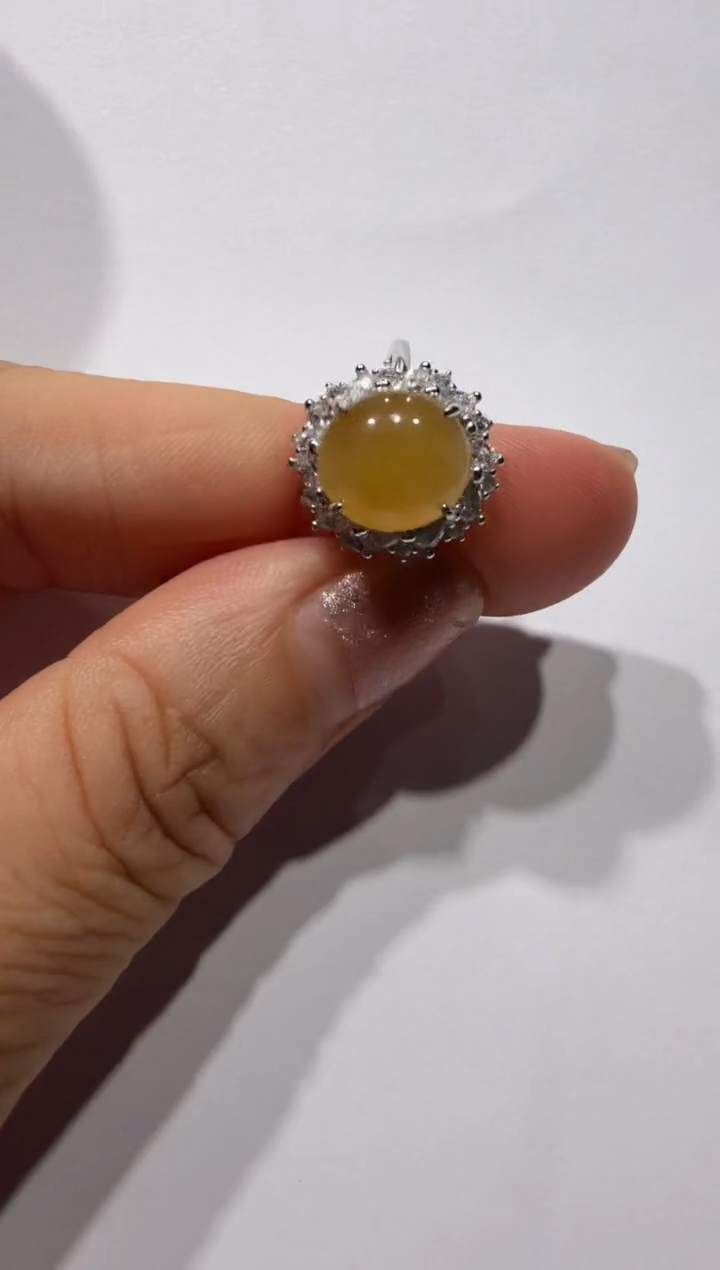 银S925镶嵌戒指翡翠925银镶缅甸A货翡翠戒指