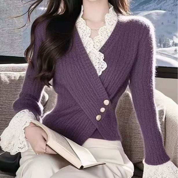 A1536收腰显瘦喇叭袖打底针织上衣