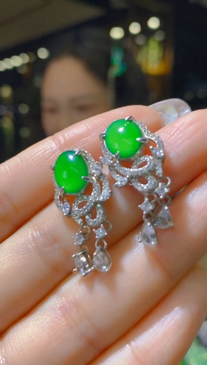 【闪购商品】翡翠耳饰银S925镶嵌052（多样性发货）