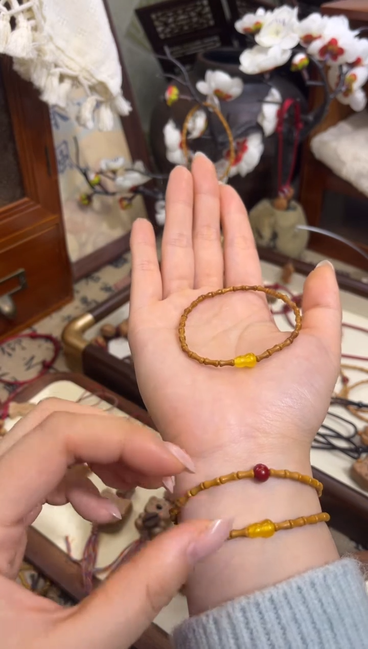 手串桃核【桃缘行】竹节「黄色葫芦」桃木桃核辟、挡、驱、护 备注手围