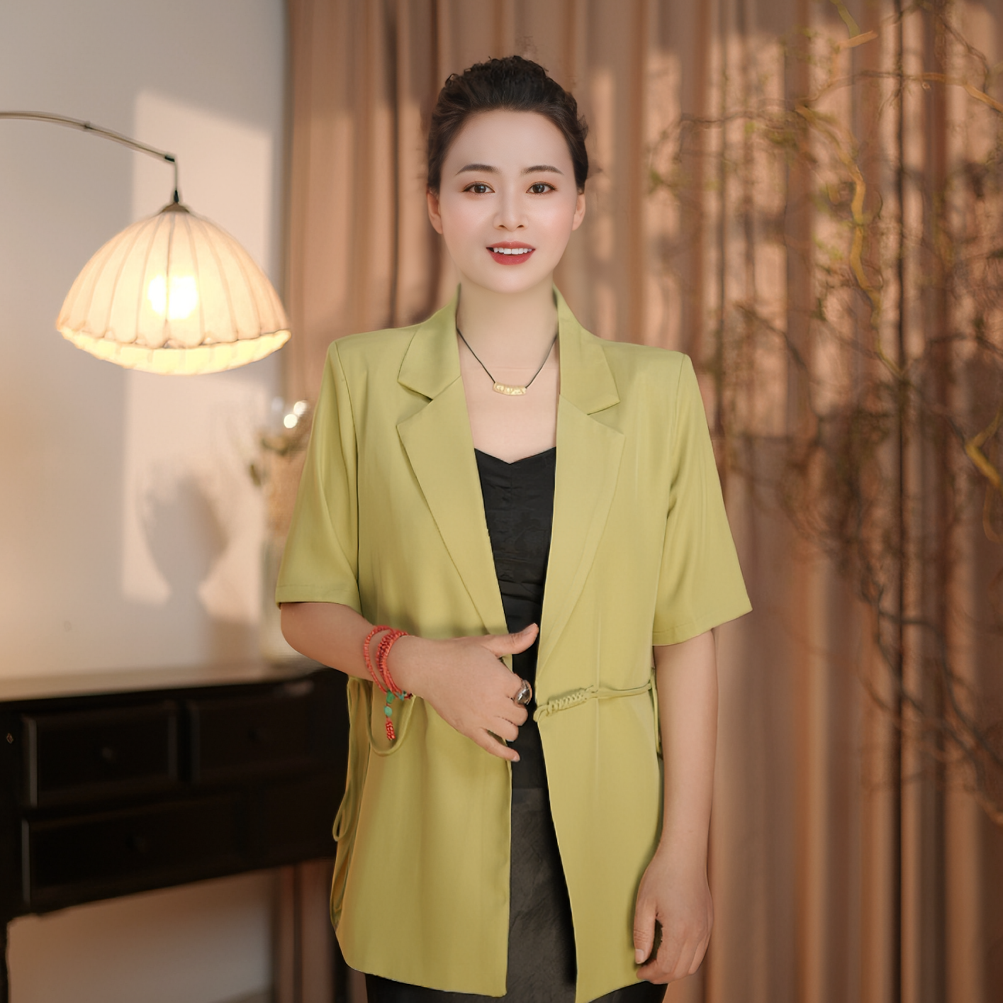 一粒扣包袖印花翻领提花纽扣西装西服夏季气质时尚薄款休闲职业