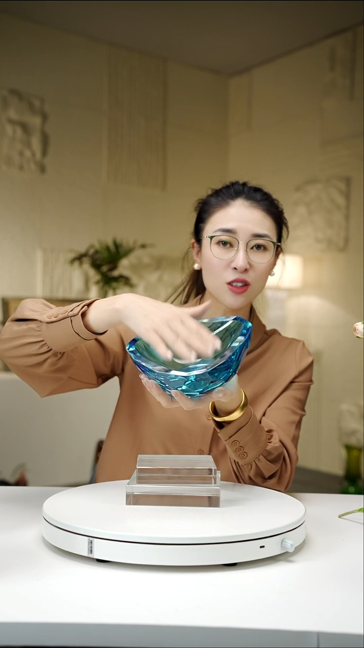 手工艺品琉璃宝石蓝三角果碗