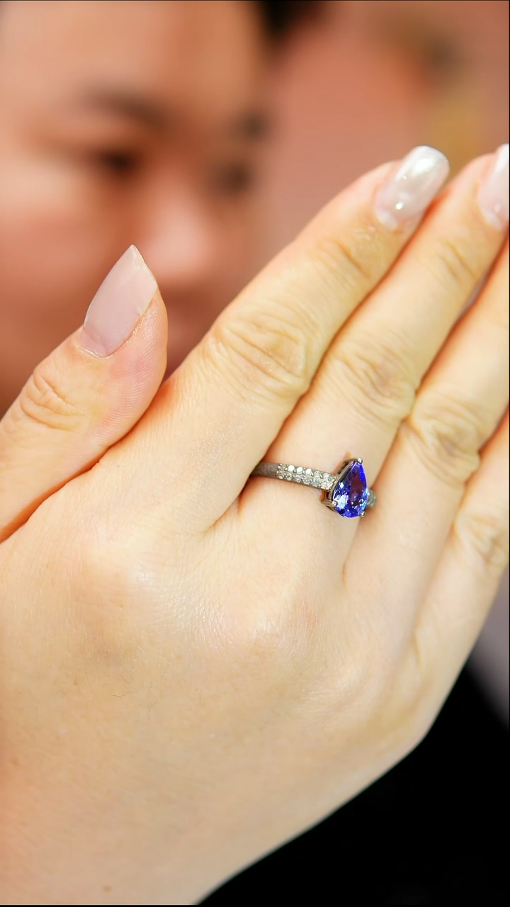 银S925镶嵌戒指定制坦桑石坦桑戒指