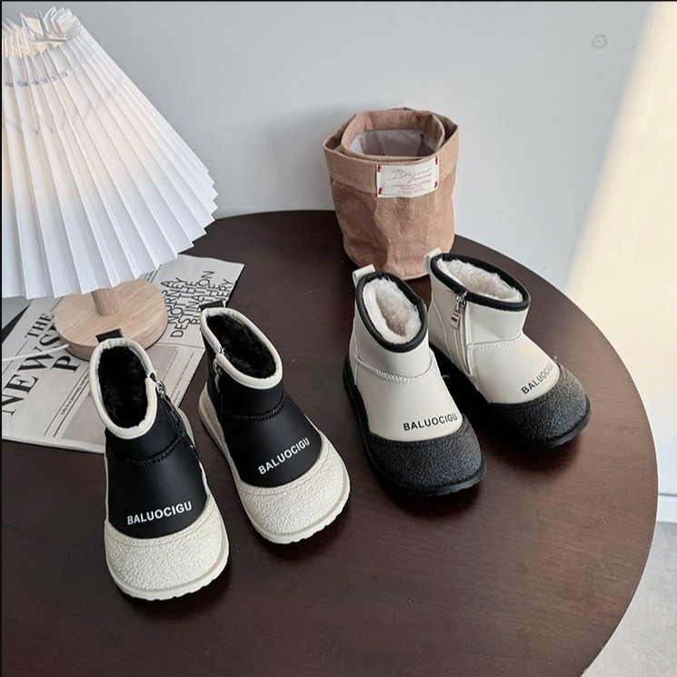 儿童雪地靴冬季男童宝宝棉鞋加绒儿童棉靴女童小童鞋子软底学步鞋