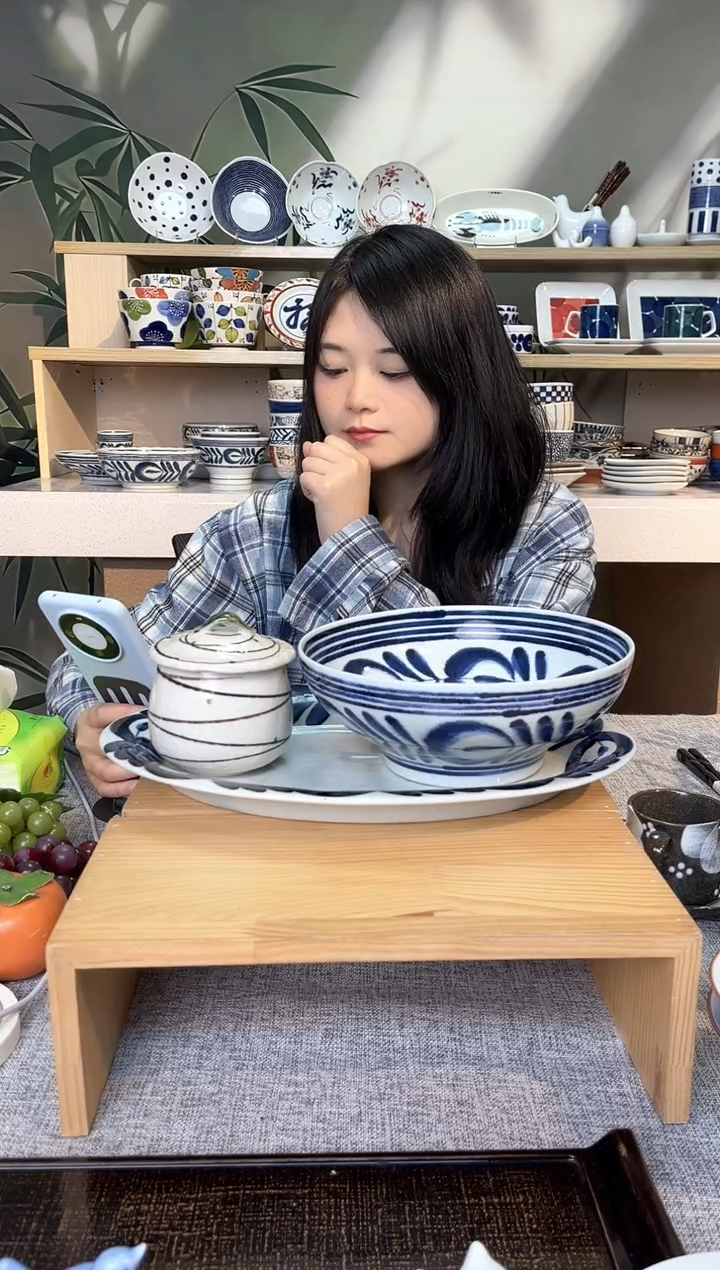 【闪购商品】瓷片瓷片手绘大鱼盘+微瑕蓝海草大碗+炖盅