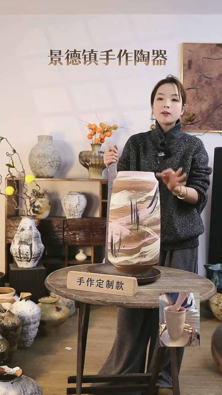 【闪购商品】摆件景德镇高温手工陶瓷口径14高度40.5