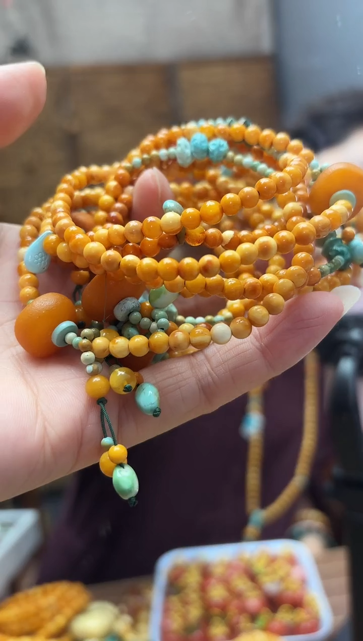 蜜蜡颈饰未镶嵌多样性发一件  双圈手串  4+珠