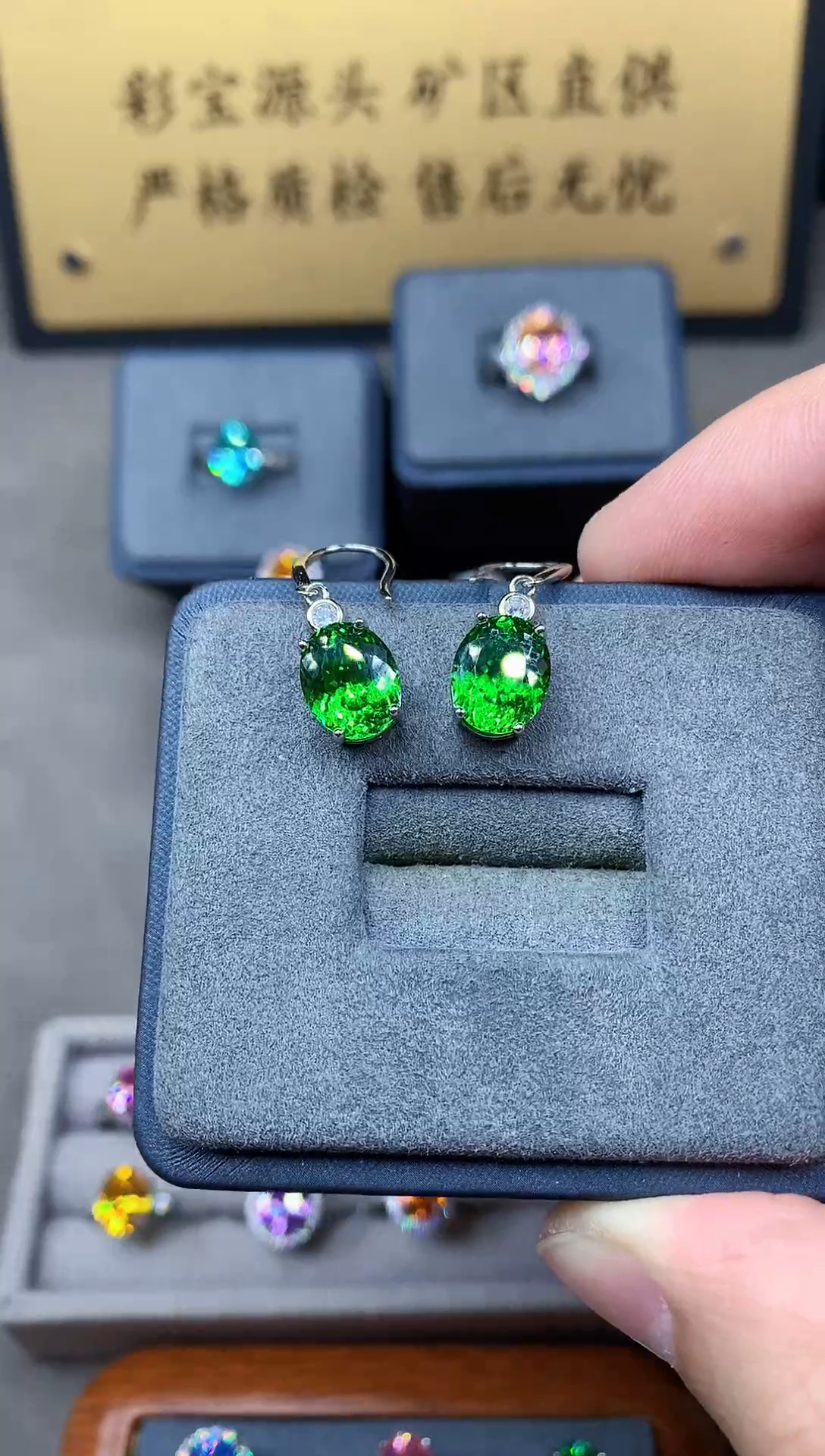 银S925镶嵌耳饰石榴石（沙弗莱）2222