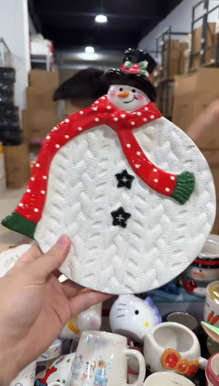 瓷片原盒雪人盘  