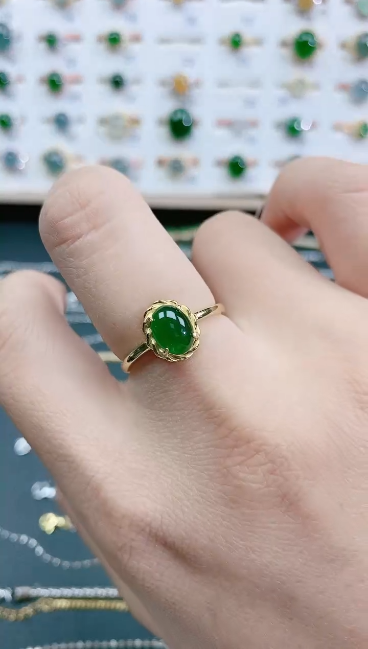 翡翠戒指银S925镶嵌天然翡翠