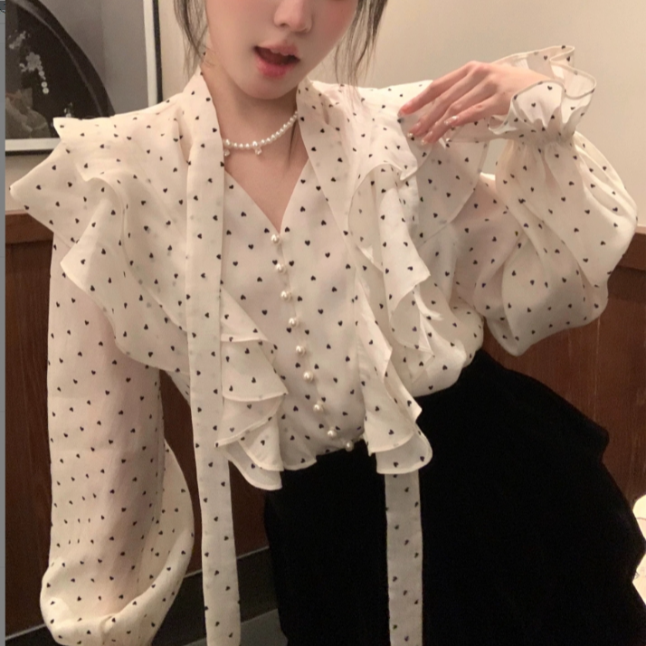 【C姐专属】004#荷叶边秋季长袖波点甜辣风短衬衫夏季时尚韩版衬衫