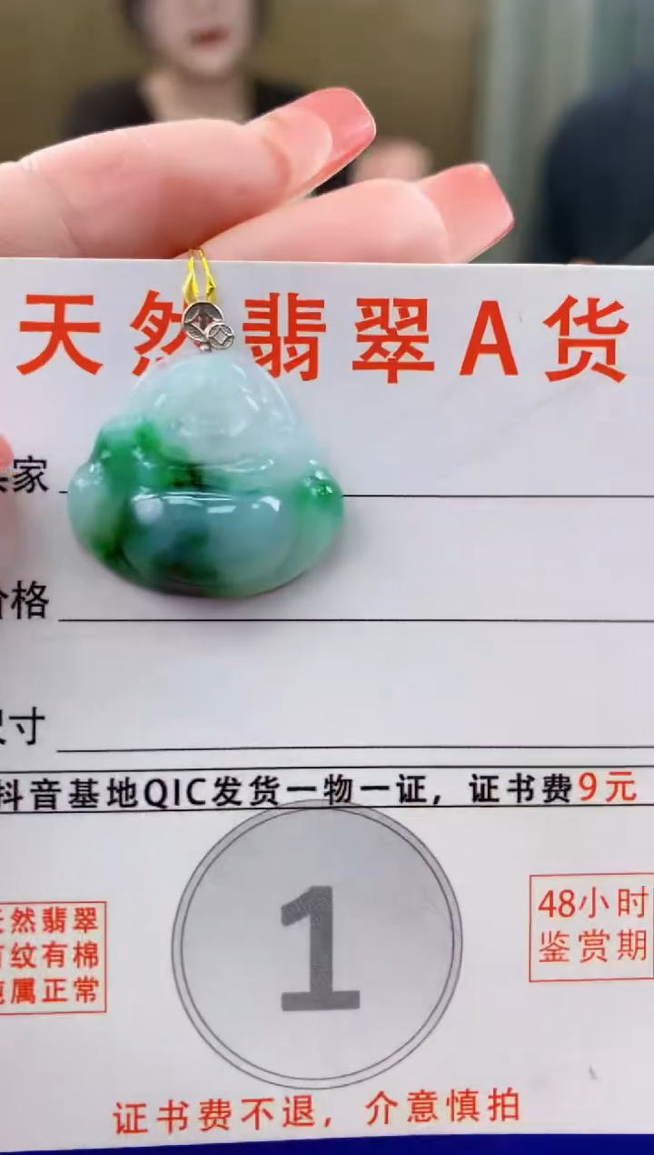 颈饰18K金镶嵌翡翠天然A货翡翠挂件