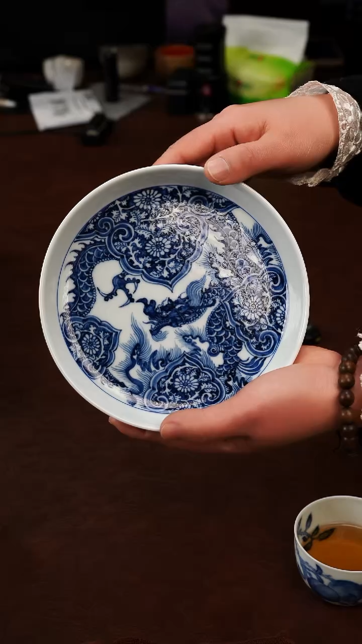 摆件陶景德镇瓷器，明成化青花瓷手绘茶具~