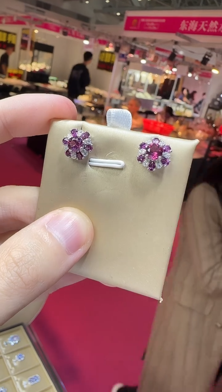 银S925镶嵌耳饰石榴石（紫牙乌）耳钉