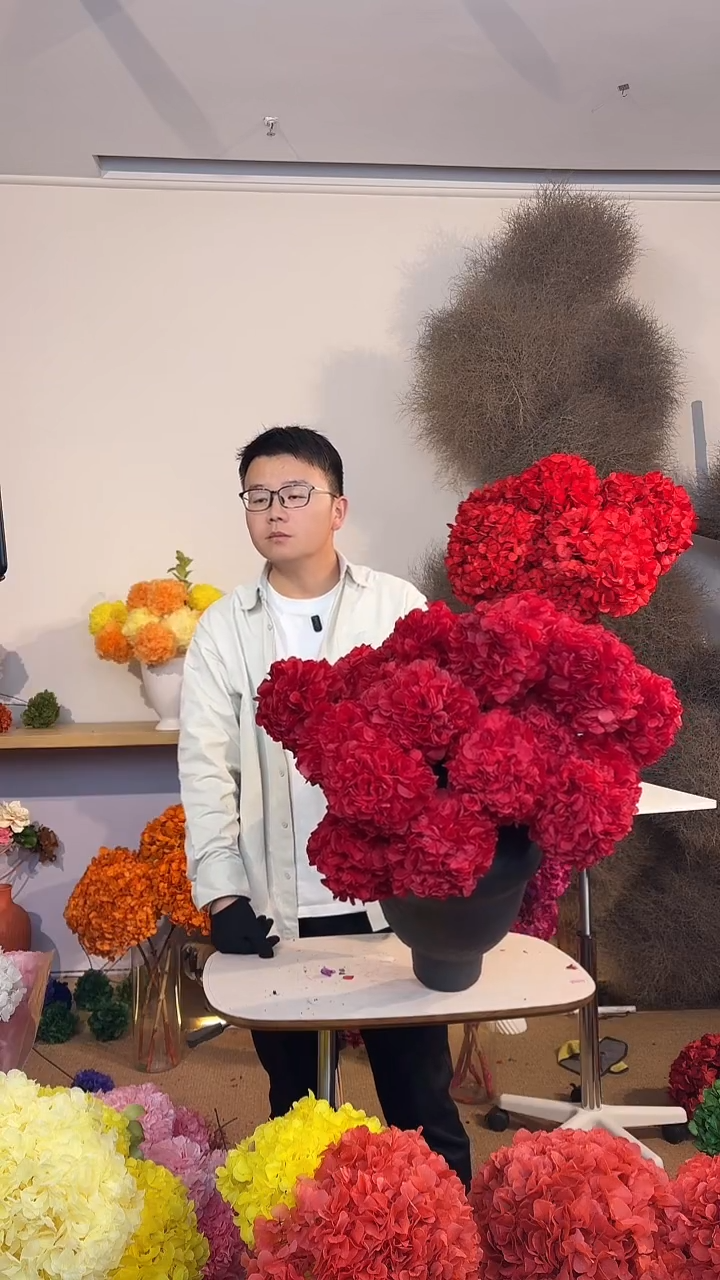 漂色永生绣球花球15枝-正红