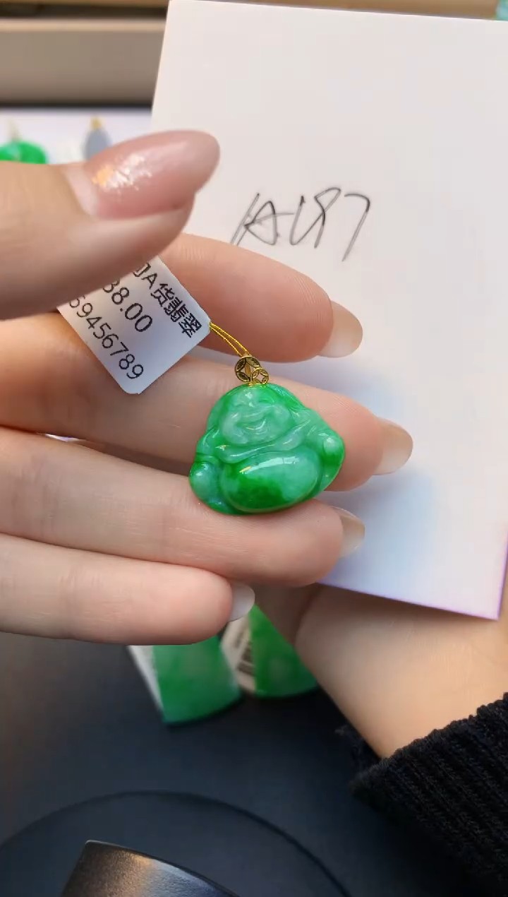 颈饰18K金镶嵌翡翠天然A货缅甸翡翠百元以上9元证书费自理