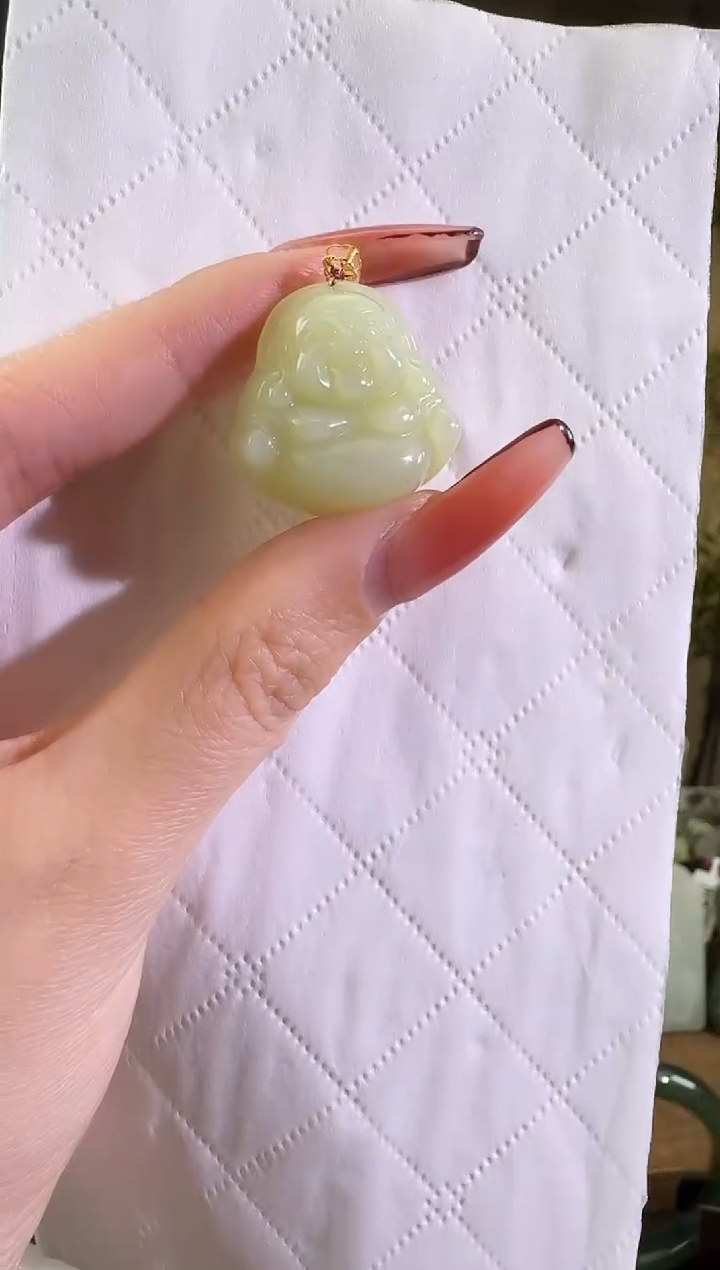 【闪购商品】和田玉颈饰18K金镶嵌佛公赠链