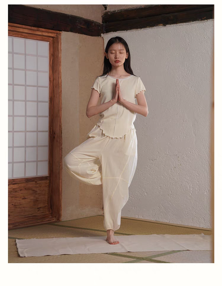 朵朵可可春夏季新款宽松简约运动瑜伽服女针织短袖家居服长套装