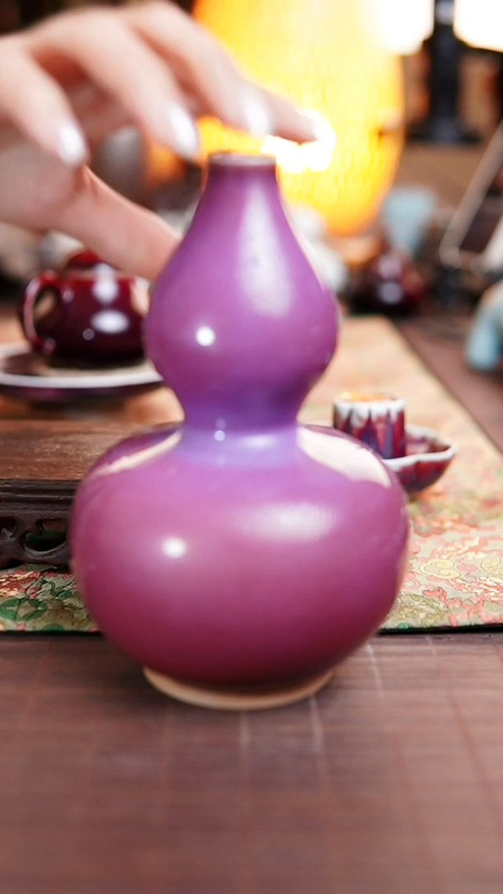 460气炭混烧玫瑰粉紫色葫芦花瓶