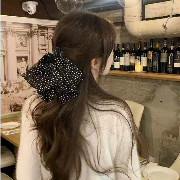 法式复古波点蝴蝶结抓夹小号鲨鱼夹半扎发夹气质百搭发饰韩系头饰