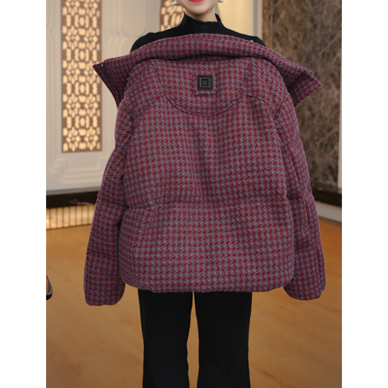复古时尚格纹羽绒服2025冬季新款宽松舒适加厚保暖外套