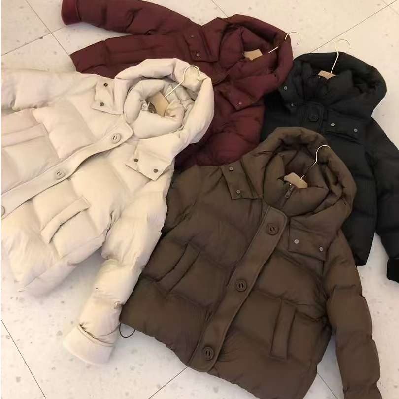 2024冬季短款时尚纯色新款加厚连帽棉服拼羊羔毛洋气百搭外套