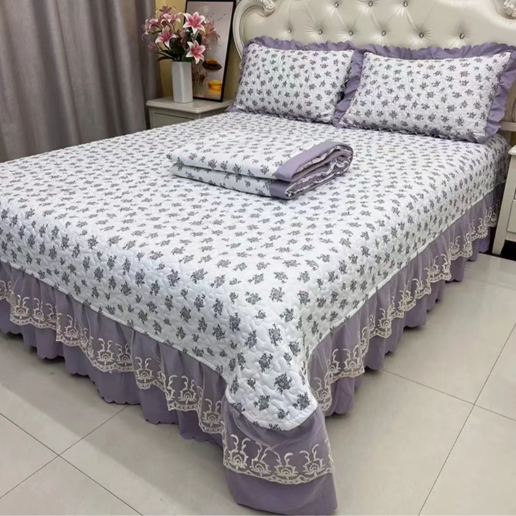 A类床盖四件套三件套水洗双层纱棉麻空调被夏凉被绗缝防滑大床盖